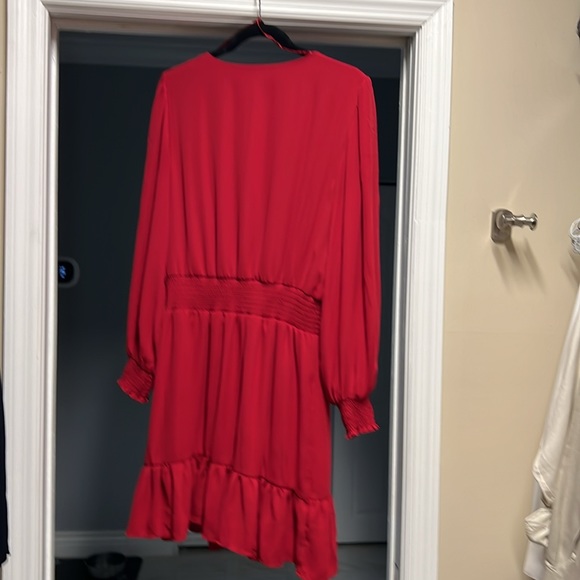 Red long sleeve, smocked waist, pullover dress ruffled-hem dress from MSK - Picture 3 of 7
